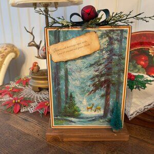 Vintage Handmade Christmas card Plaque Decor - "Woodland Christmas"